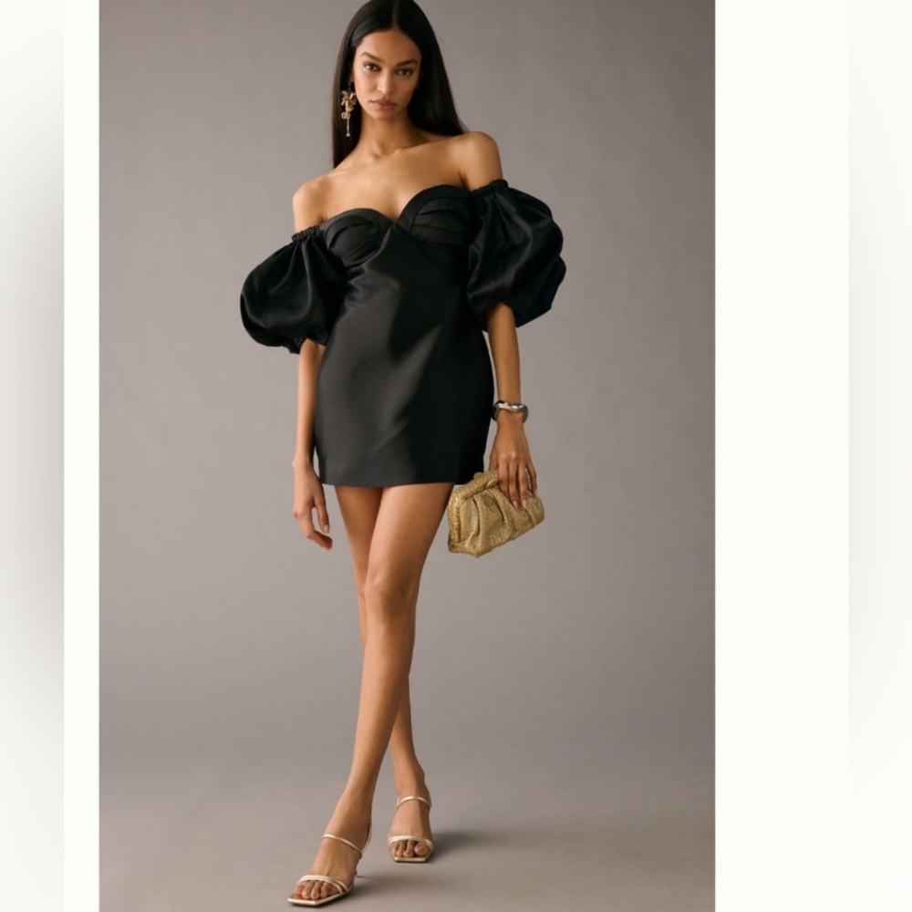 Anthropologie Audette Off The Shoulder Puff Sleeve Mini Dress - Picture 2 of 11